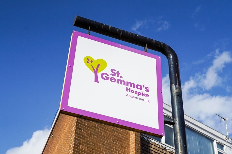 An image of the St. Gemma's Hospice exterior signage.